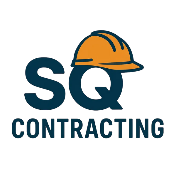 Logo of SQ Contracting with a hard hat on the letter 'SQ' against a white background